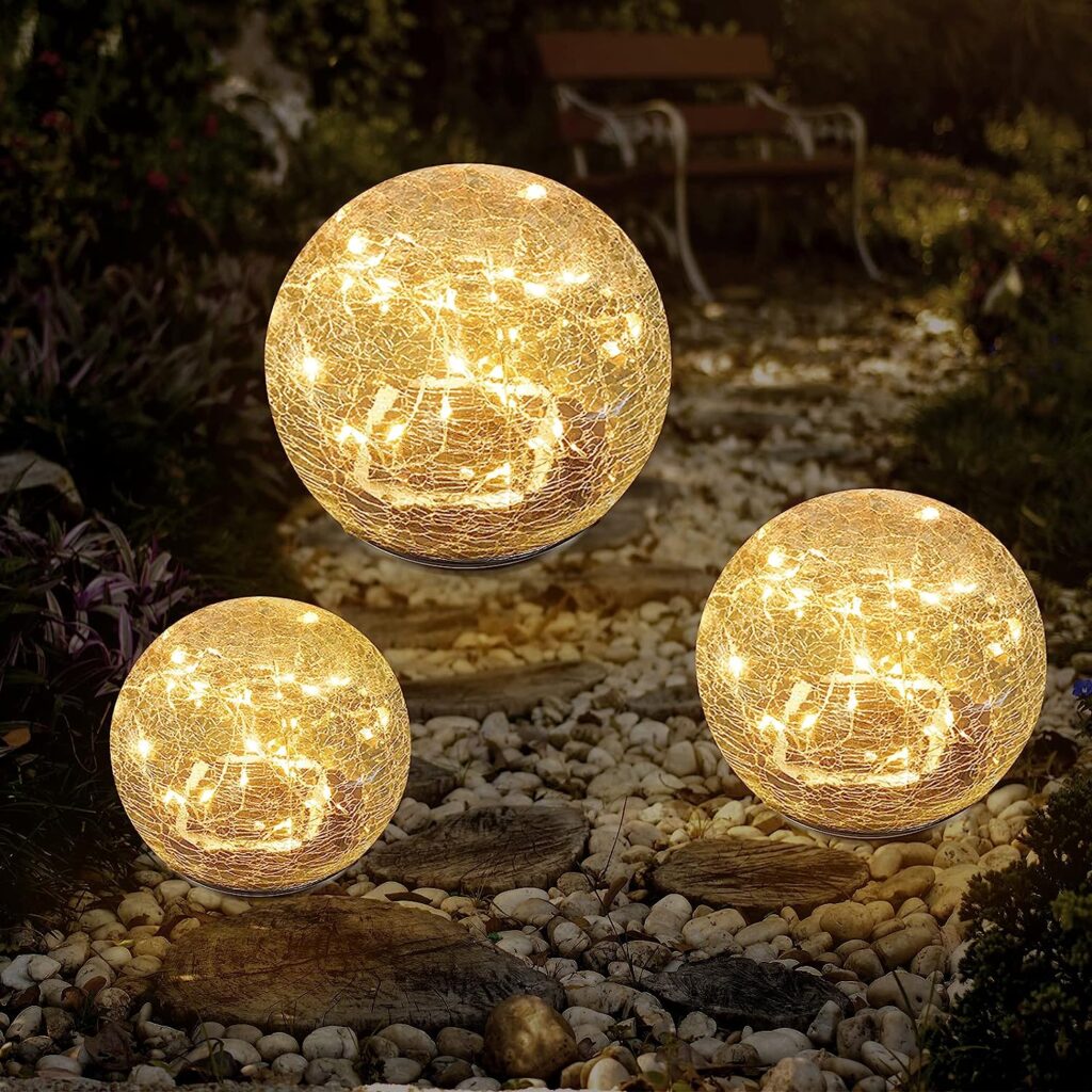 Bannad Garden Solar Lights, Cracked Glass Ball Waterproof Warm White LED for Outdoor Decor Decorations Pathway Patio Yard Lawn, 1 Globe (4.7Inch)