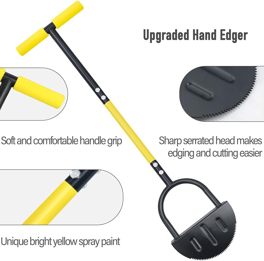 Byhagern Upgrade New Manual Edger, Half Moon Edger, Saw-Tooth Garden Edger Hand with Steel Long Handle, Lawn Step Edger for Garden Sidewalk Flower Beds