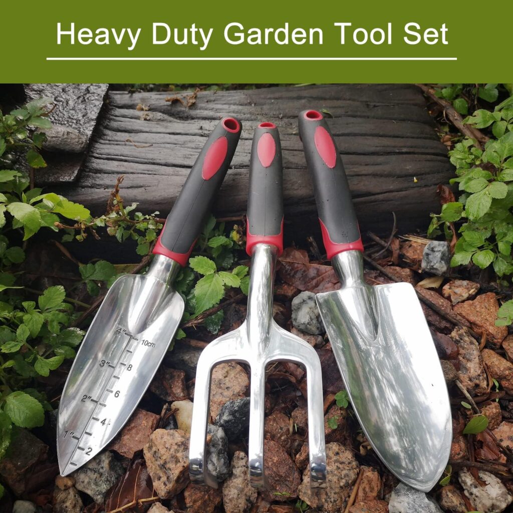 FANHAO Garden Tool Set, 3 Piece Heavy Duty Garden Trowels Cast-Aluminum Garden Hand Shovels with Non-Slip Rubber Grip, Idea for Transplanting, Weeding, Digging and Planting