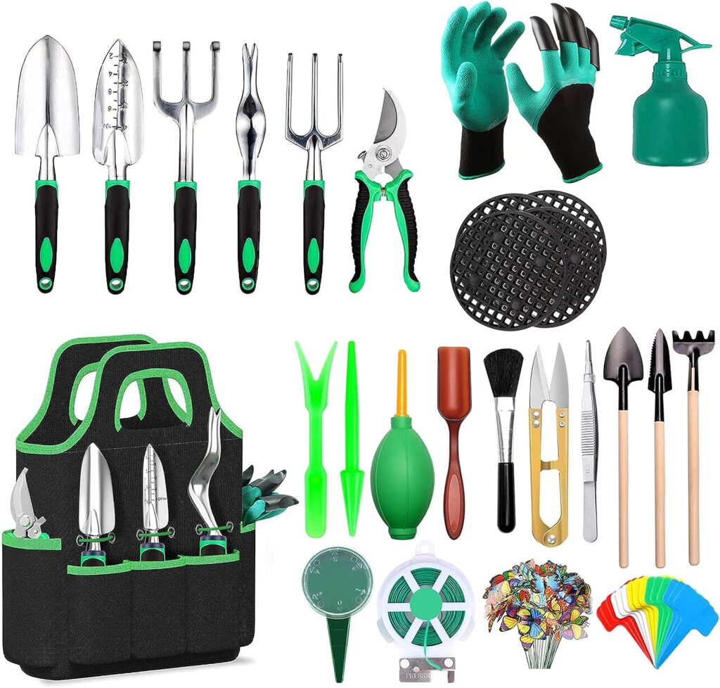 Garden Tool Set 88 Piece, Heavy Duty Aluminum Gardening and Succulent Tools Set,Non-Slip Ergonomic Handle Tools, Storage Totes Bag for Gardening Hand Tools,Gardening Gifts for Women  Man