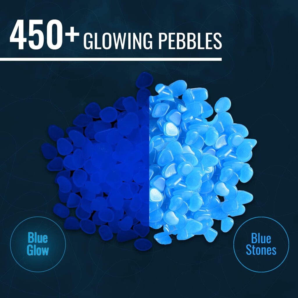 Graham Products 450 Pieces Glow in The Dark Rocks | Indoor  Outdoor Use - Garden, Fish Tank Pebbles, Planter, Walkway, Driveway Decoration  More | for Kids Aged 6  Up | Powered by Sunlight - Blue