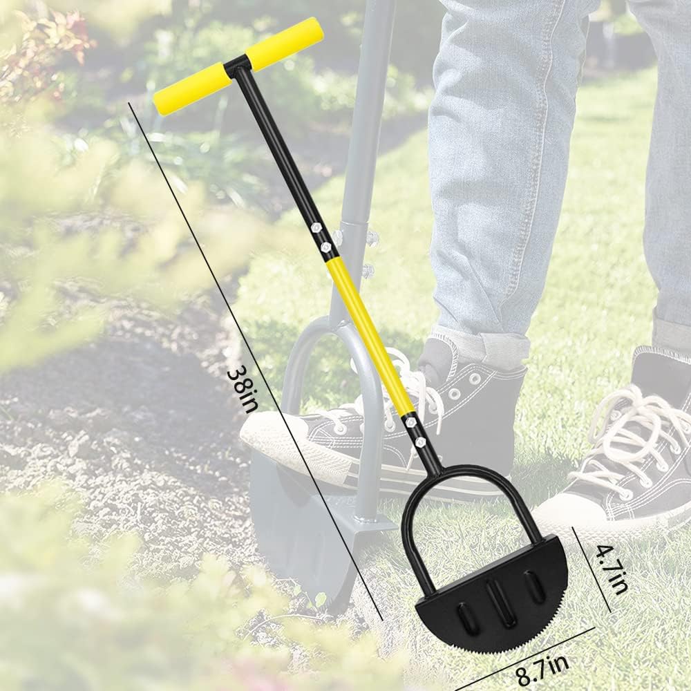 Half Moon Manual Edger Lawn Tool with Steel Long Handle(with Soft Cushion) Saw-Tooth Manual Edging Shovel for Lawn,Yard,Grass,Sidewalk,Flower Bed Landscaping(38in)