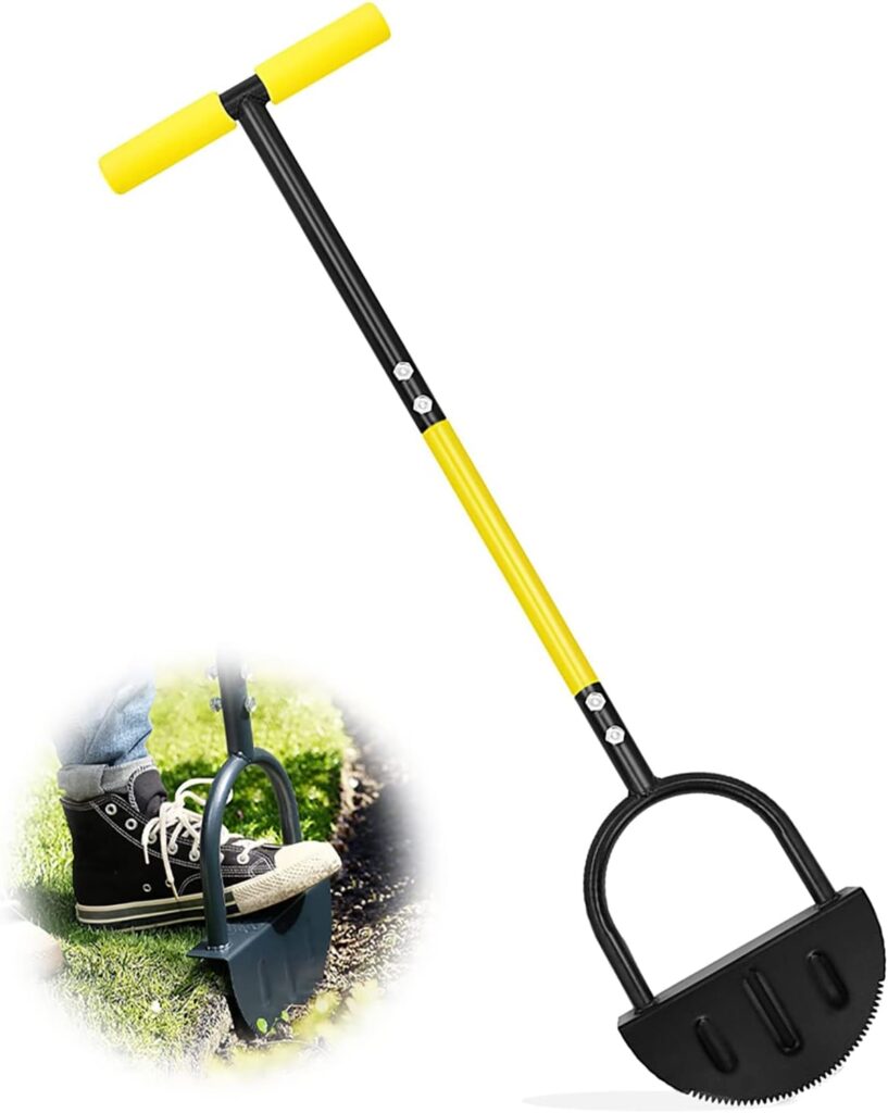 Half Moon Manual Edger Lawn Tool with Steel Long Handle(with Soft Cushion) Saw-Tooth Manual Edging Shovel for Lawn,Yard,Grass,Sidewalk,Flower Bed Landscaping(38in)