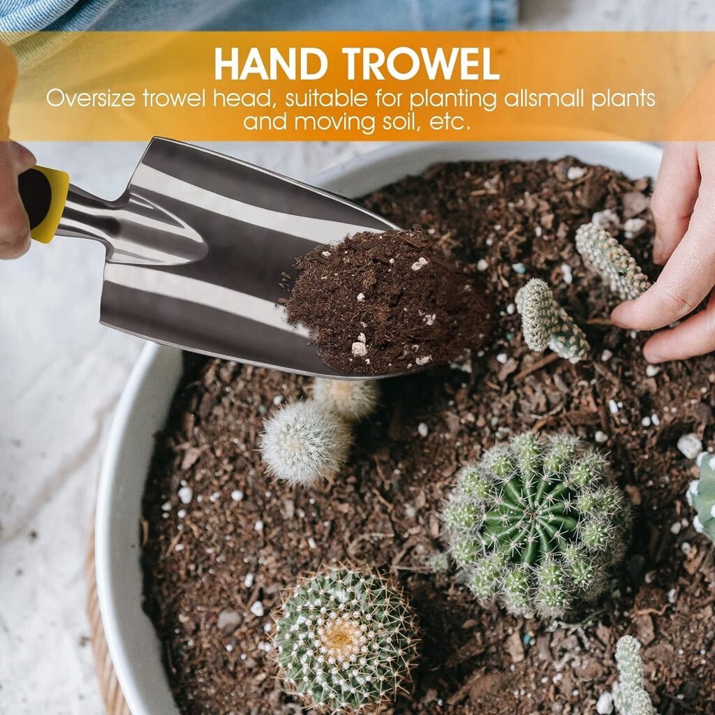 iPower Garden Tool Set, 3 Piece Aluminum Heavy Duty Gardening Tools Include Hand Trowel, Transplant Trowel and Hand Rake, Rubberized Non-Slip Handle, Garden Gifts for Women and Men