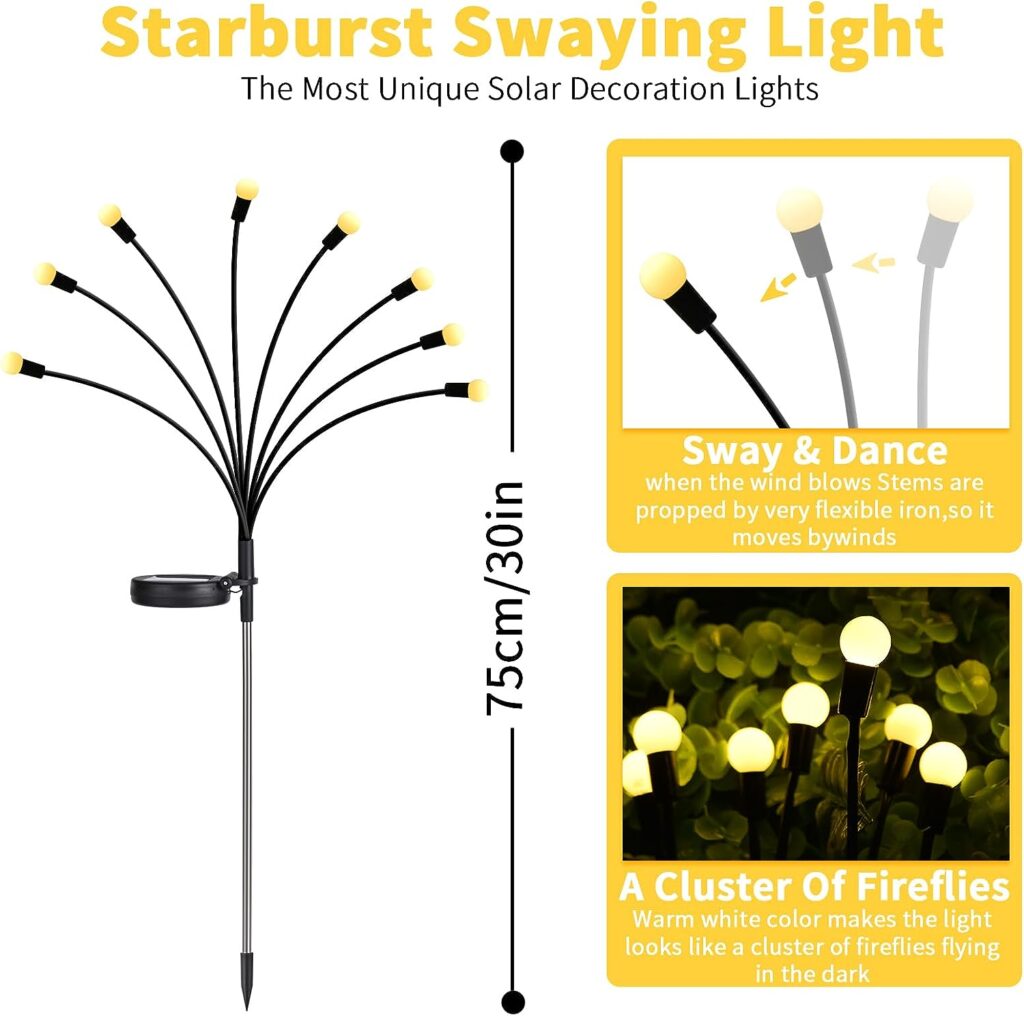 Newhale 8 Pack Solar Garden Lights Outdoor, Firefly Garden Lights Solar Outdoor 64 LED Swaying Lights Waterproof for Outside, Landscape Stake Lights Decorations for Yard, Patio, Pathway