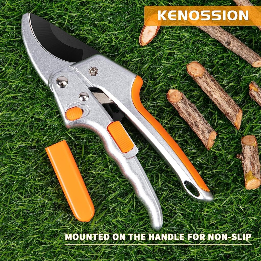 Pruning Shears, Kenossion Gardening Tools - Garden Shears with Ratchet Anvil, Professional Pruners for Gardening, Garden Clippers/Pruning Scissors with Stainless Steel Blades  Non-slip Handle