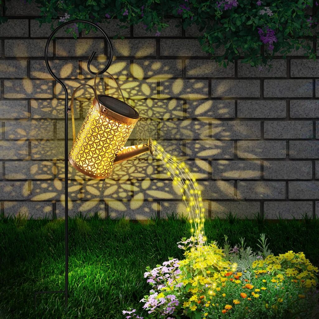 Solar Watering Can with Lights, Bigger Garden Decor, Solar Lantern Outdoor Hanging Waterproof Garden Lights for Outside, Decorative Retro Metal Waterfall Lights Solar Powered for Patio Yard Decoration