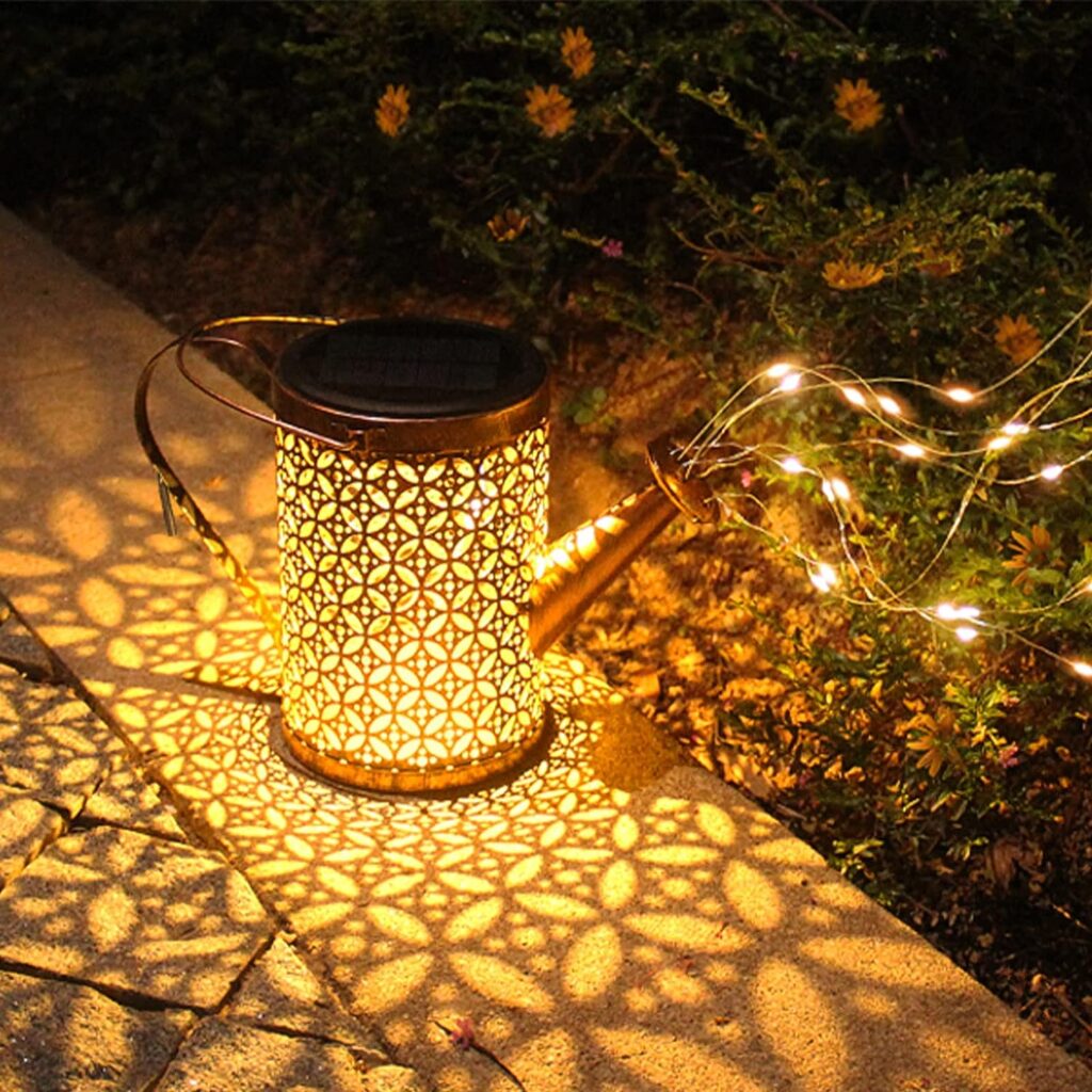 Solar Watering Can with Lights, Bigger Garden Decor, Solar Lantern Outdoor Hanging Waterproof Garden Lights for Outside, Decorative Retro Metal Waterfall Lights Solar Powered for Patio Yard Decoration