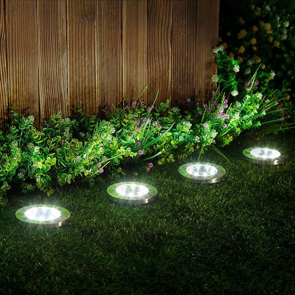 SOLPEX 12 Pack Solar Ground Lights Outdoor, Waterproof 8 LED Solar Powered Disk Lights Outdoor Garden Landscape Lighting for Yard Deck Lawn Patio Pathway Walkway (White)