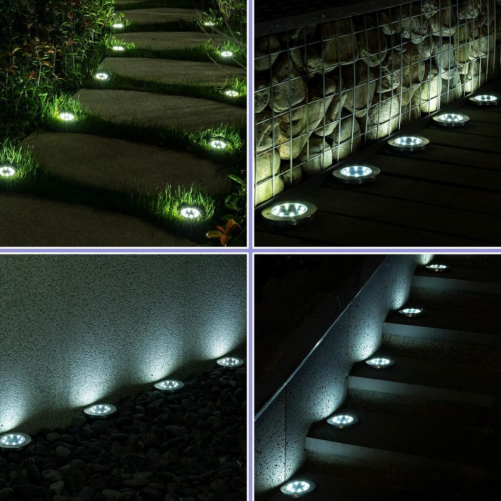 SOLPEX 12 Pack Solar Ground Lights Outdoor, Waterproof 8 LED Solar Powered Disk Lights Outdoor Garden Landscape Lighting for Yard Deck Lawn Patio Pathway Walkway (White)