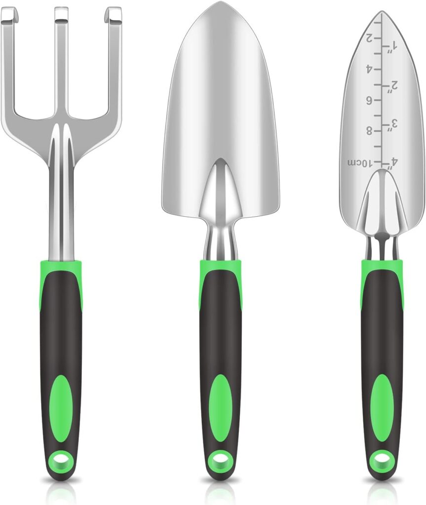 sungwoo Garden Tool Set 3 Piece, Heavy Duty and Lightweight Aluminium Alloy Tools with Non-Slip Ergonomic Handle, Gardening Hand Tools, for Women and Men Green