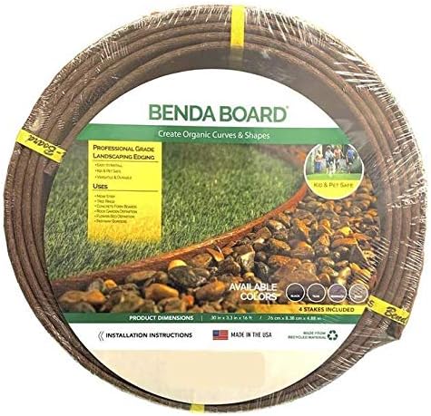 USA Made - Heavy Duty Landscape Edging, Garden Planter  Pathway Bender Board Edge Border Kit - Thick Terrace Board 3.3 H x 16ft L - Includes 4 Stakes