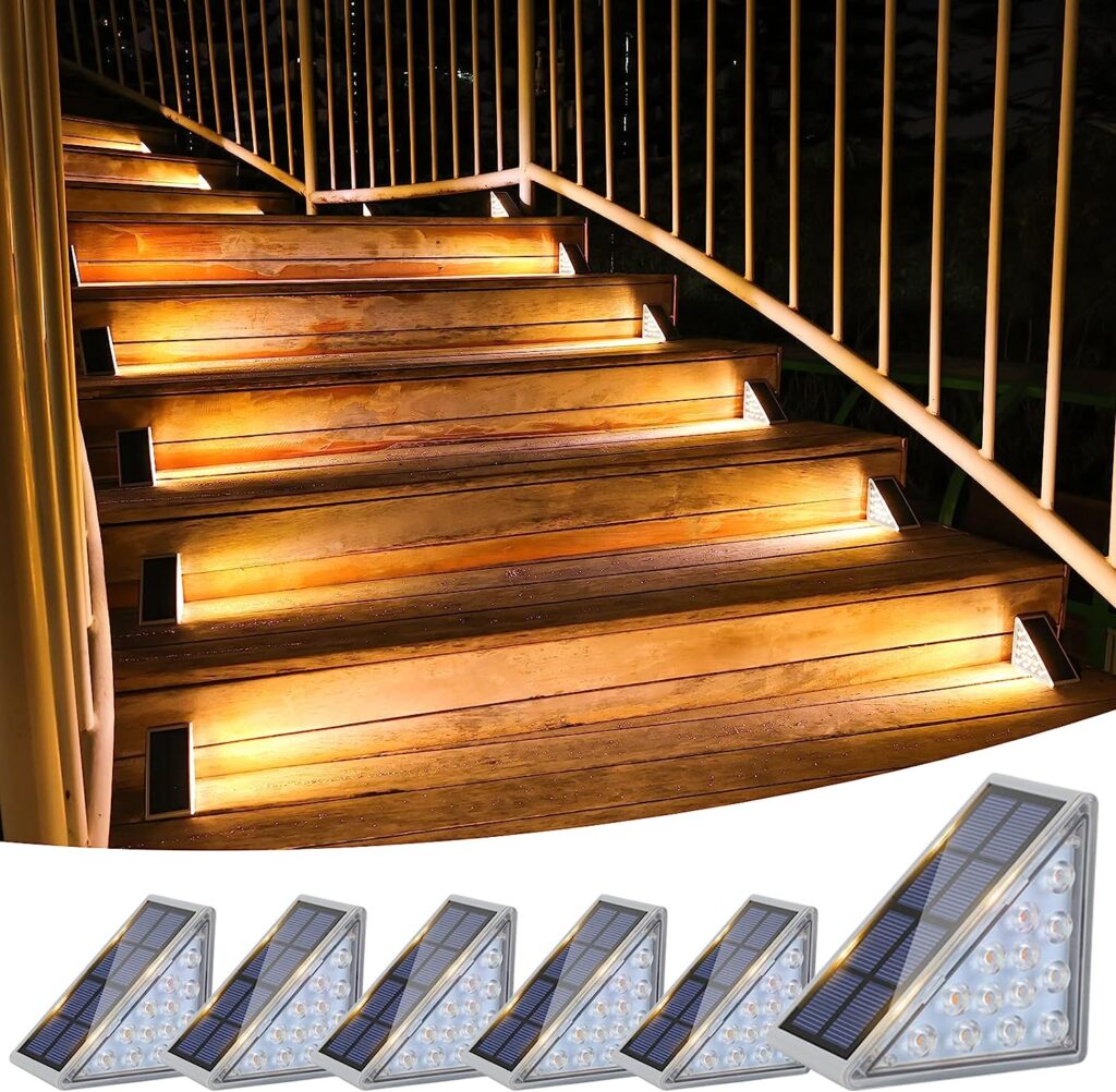 VOLISUN Solar Stair Lights 6 Pack, Solar Step Lights Outdoor Waterproof IP67, LED Outdoor Step Lights, Solar Outdoor Lights Decor for Garden Stair, Deck, Front Step, Front Porch and Patio (Warm White)