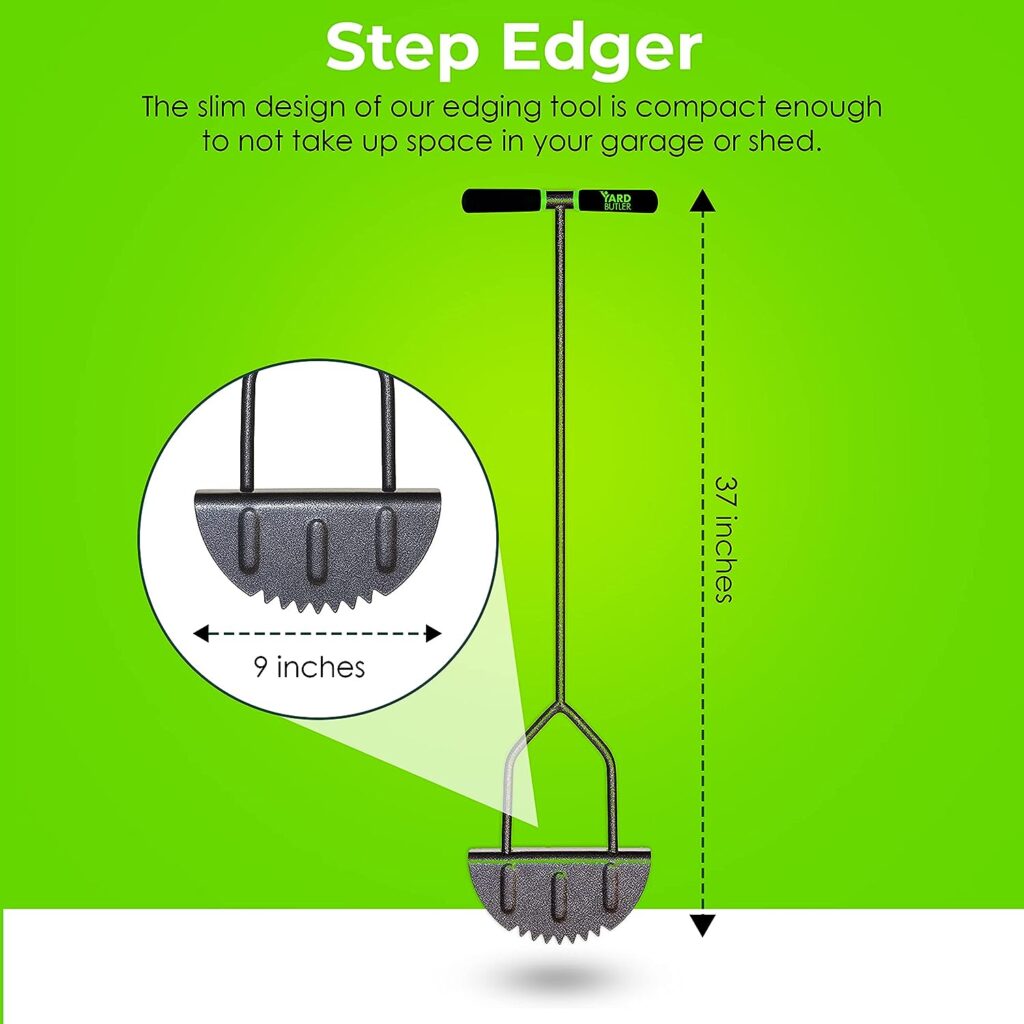 Yard Butler Step Edger — Manual Steel Edger Lawn Tool with Rounded Saw Tooth Cutter Blade — Landscaping Edging Tool for Grass that Borders a Sidewalk, Driveway, or Garden — Heavy Duty Design