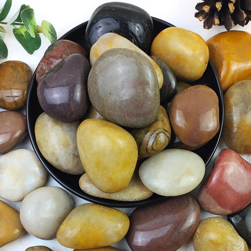 YISZM 5lbs Pebbles for Indoor Plants, 2-3 Inch Mixed Color High Polished Large River Rocks Outdoor Decorative Stones Vase Filler Fish Tank Aquariums Landscaping Garden Outdoor and Indoor DIY