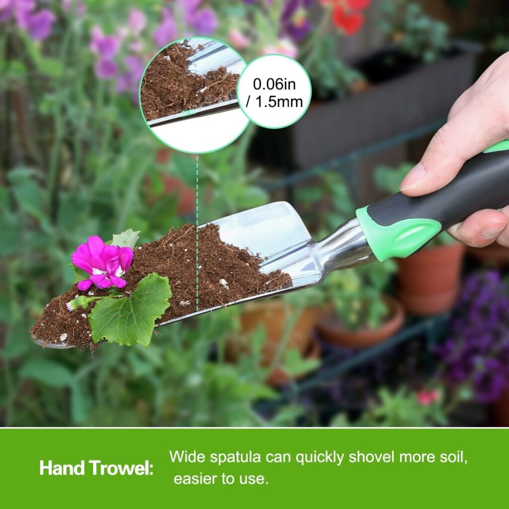 ZUZUAN Garden Tool Set, 3 Pack Aluminum Heavy Duty Gardening Kit Includes Hand Trowel, Transplant Trowel and Cultivator Hand Rake with Soft Rubberized Non-Slip Ergonomic Handle, Garden Gifts