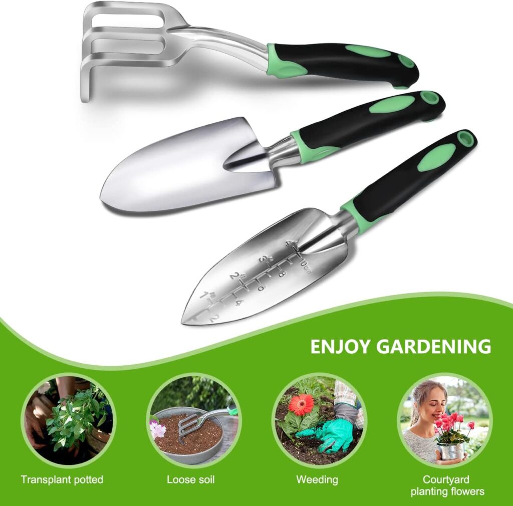 ZUZUAN Garden Tool Set, 3 Pack Heavy Duty Gardening Kit and Forged Adze Pick