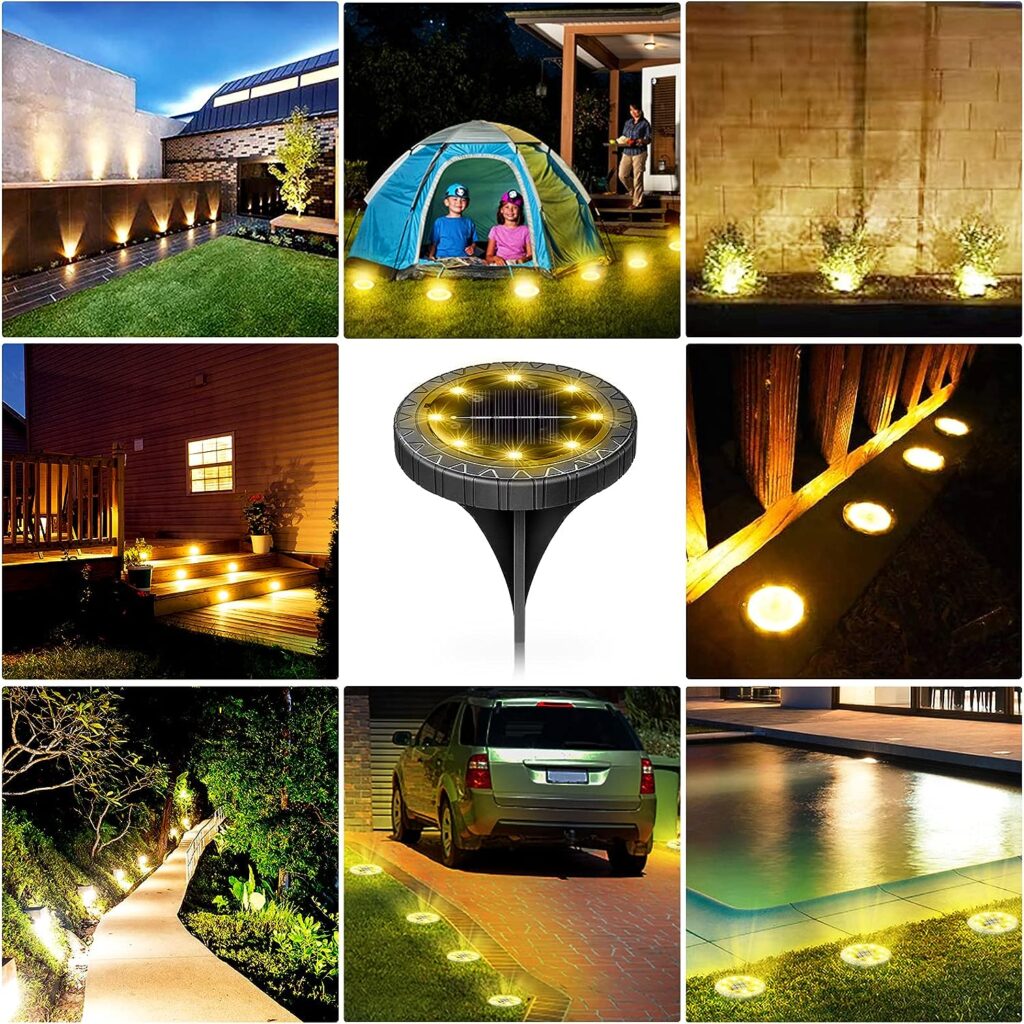 Solar Powered Ground Lights 12 Pack, Solar Lights Outdoor Garden IP68 Waterproof, LED Solar Disk Lights, Solar Landscape Lighting Decoration for Walkway Driveway Pathway Yard Patio Lawn(Warm White)