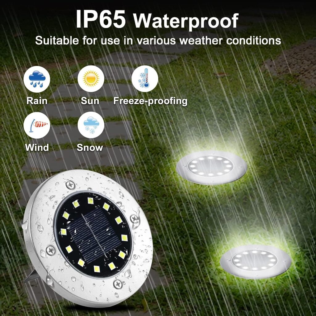 8 Packs 12led Solar Ground Disc Lights Outdoor Waterproof Inground Solar Lights for Outside Solar Garden Lights Solar Landscape Lights for Garden Outdoor Patio Pathway Walkway Decor (White)