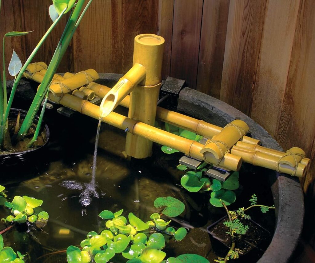 Aquascape 78308 Poly-Resin Adjustable Pouring Bamboo Fountain, Extends from 18 to 30 inches Long to fit Precisely in just About Any Size Container Garden Measures 15 inches high, Yellow