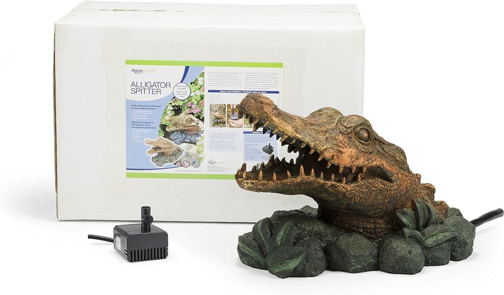 Aquascape Alligator Fountain Spitter for Pond, Container Water Gardens, and Water Features, Poly-Resin | 78208
