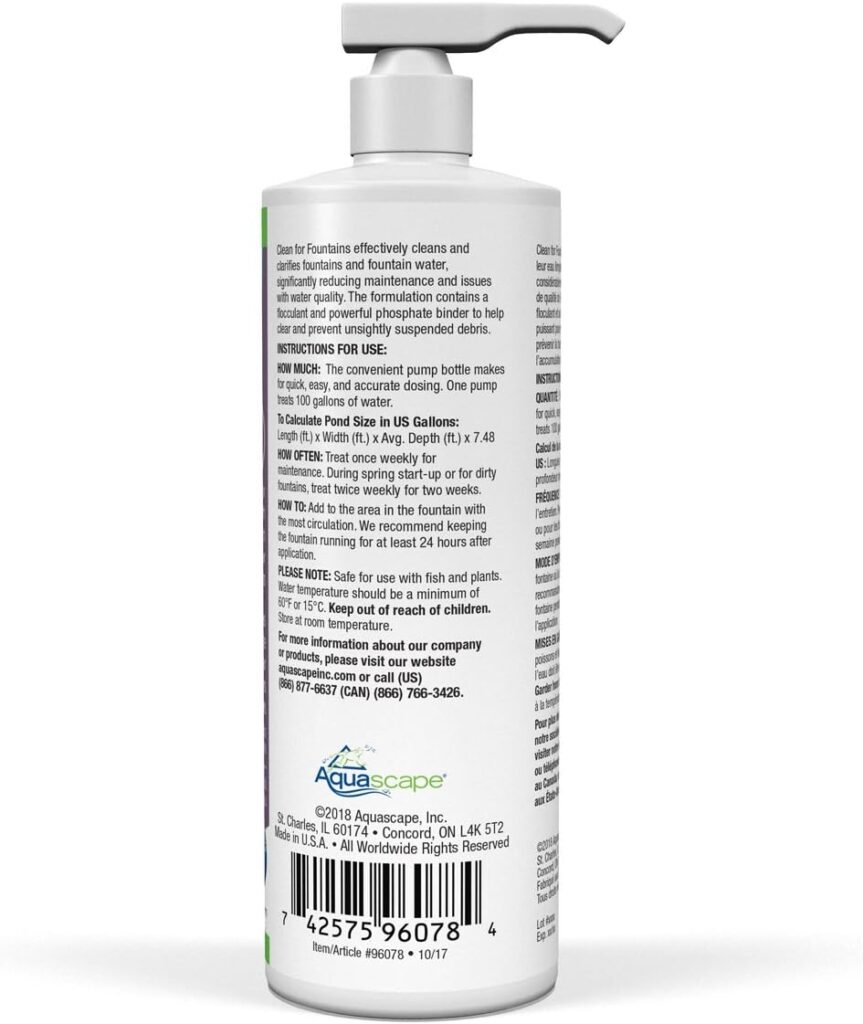 Aquascape CLEAN Water Treatment for Fountains, Waterfalls, Container Water Gardens and Other Features with Standing Water, Promotes Clean and Clear Water Conditions, 16 ounce / 473-ml | 96078