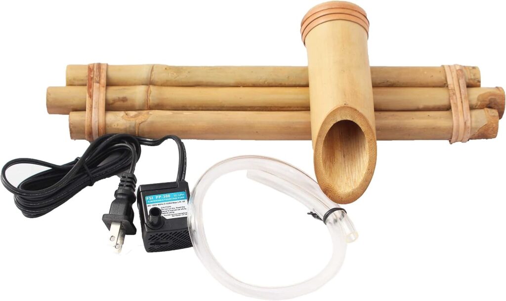 Bamboo Accents Water Fountain with Pump, Indoor/Outdoor Fountain, 12” Wide Three-Arm Style Base, Smooth Split-Resistant Bamboo to Create Your Own Zen Fountain (Container Not Included)