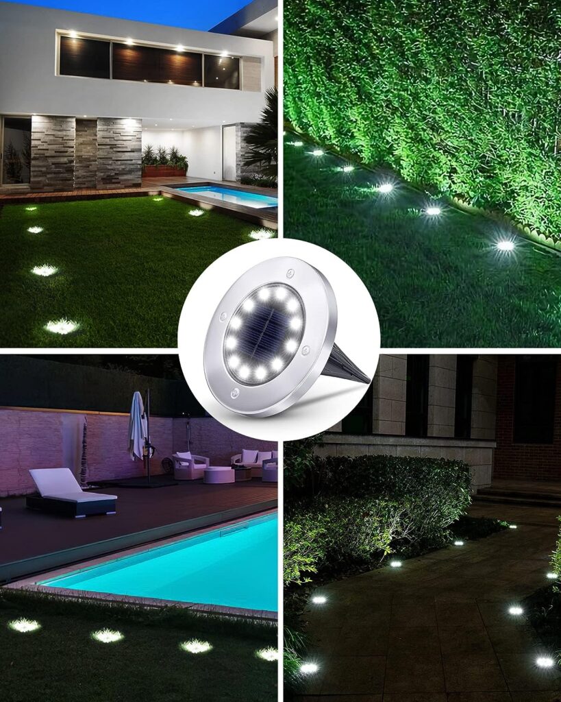 Biling Solar Outdoor Lights 12 Pack, Bright 12 LEDs Solar Ground Lights Waterproof, Flat Pathway Lights Solar Powered for Yard Walkway Garden Driveway (White)