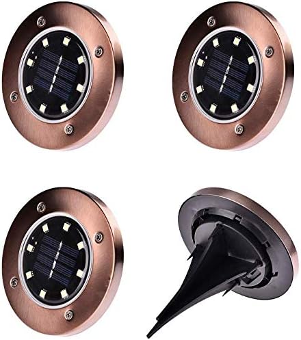 Healthcom 8 LED Solar Ground Lights Solar Powered Disk Lights Outdoor Solar Garden Path Lights for Lawn Pathway Yard Driveway Walkway Pool Area,Warm White(4 Pack)
