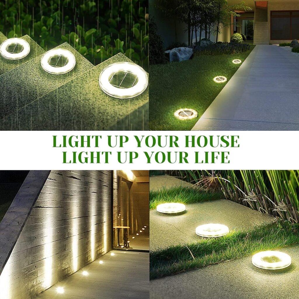 NFESOLAR Solar Ground Lights Outdoor Waterproof (8 Packs Warm White+8 Packs Multicolor), Solar Disk Light with 12 LEDs, for Pathway Walkway Patio Yard Lawn