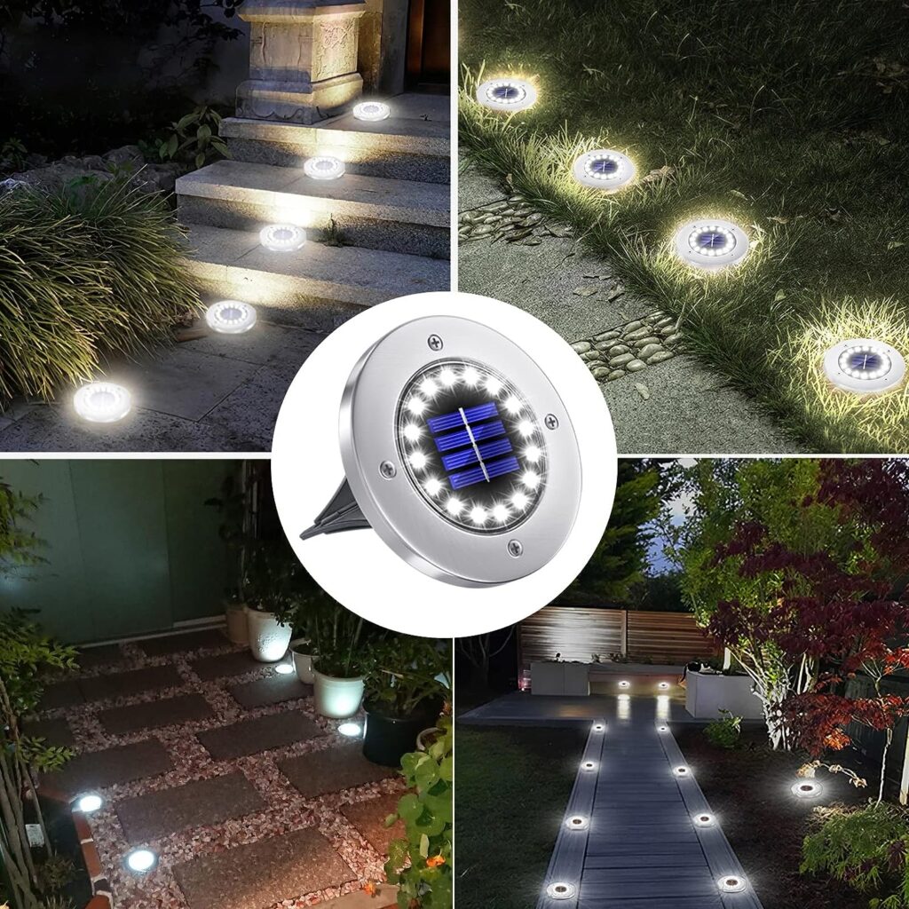 NFESOLAR Solar Lights Outdoor with 16 LEDs, Bright Solar Ground Lights Outdoor Waterproof Solar Disk Lights for Pathway Garden Yard Lawn Walkway Driveway (White 8 Pack)