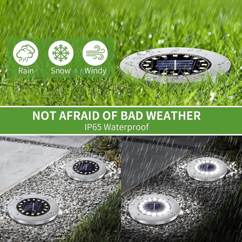 NFESOLAR Solar Lights Outdoor with 16 LEDs, Bright Solar Ground Lights Outdoor Waterproof Solar Disk Lights for Pathway Garden Yard Lawn Walkway Driveway (White 8 Pack)
