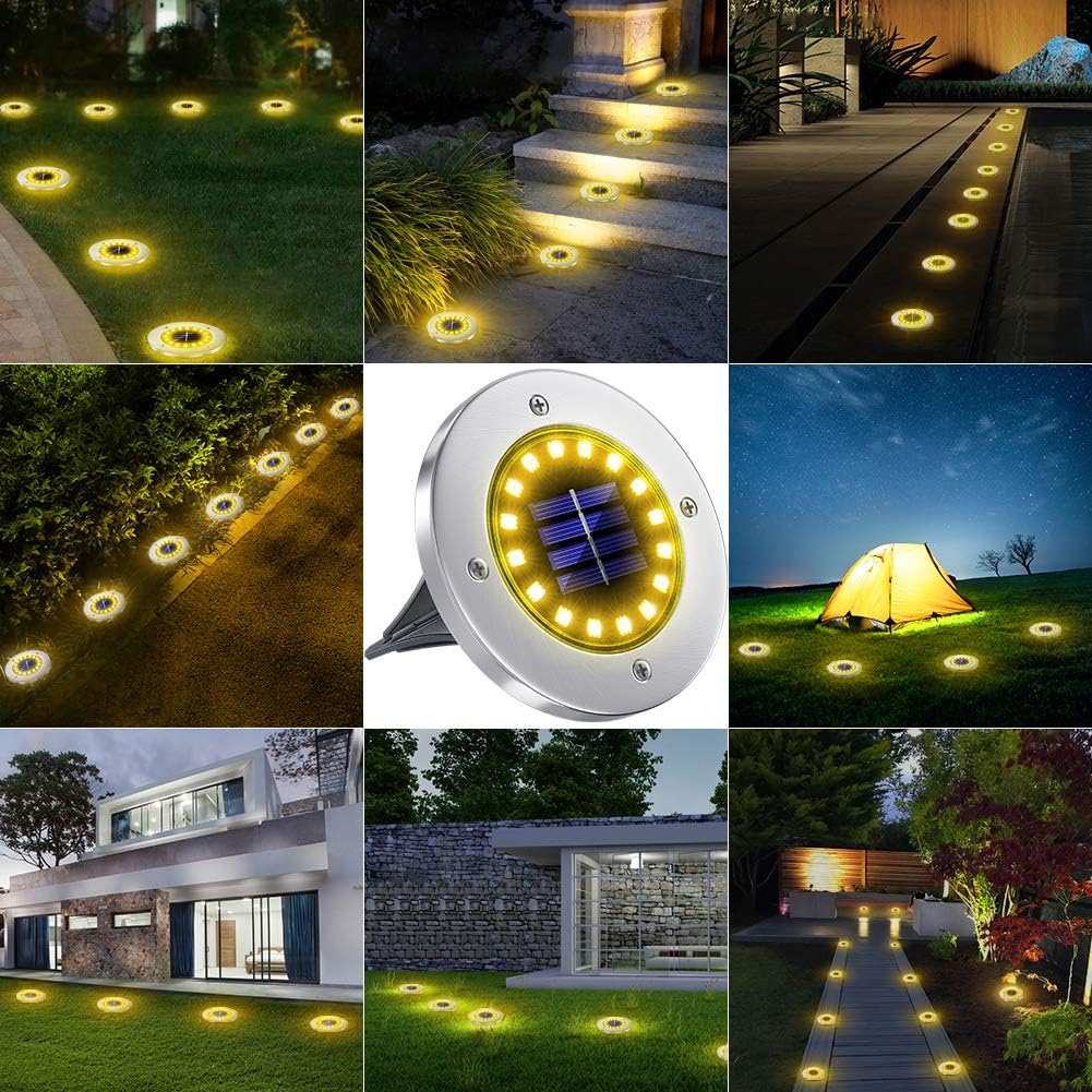 NFESOLAR Solar Lights Outdoor with 16 LEDs, Bright Solar Ground Lights Outdoor Waterproof Solar Disk Lights for Pathway Garden Yard Lawn Walkway Driveway (Warm White 4pack)
