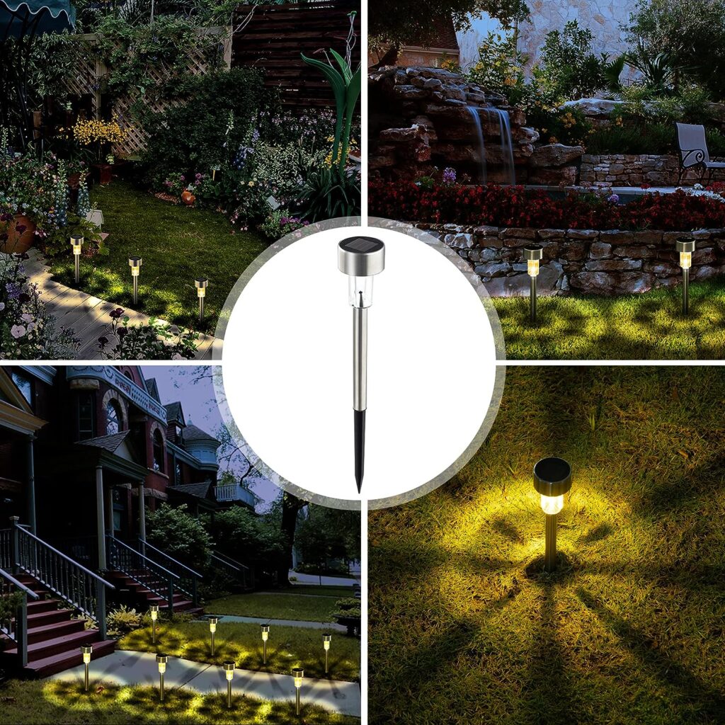 SOLPEX 12 Pack Solar Outdoor Lights Pathway, Stainless Steel Solar Lights Outdoor Waterproof,LED Landscape Lighting Solar Walkway Lights for Landscape/Patio/Lawn/Yard/Driveway-Warm White