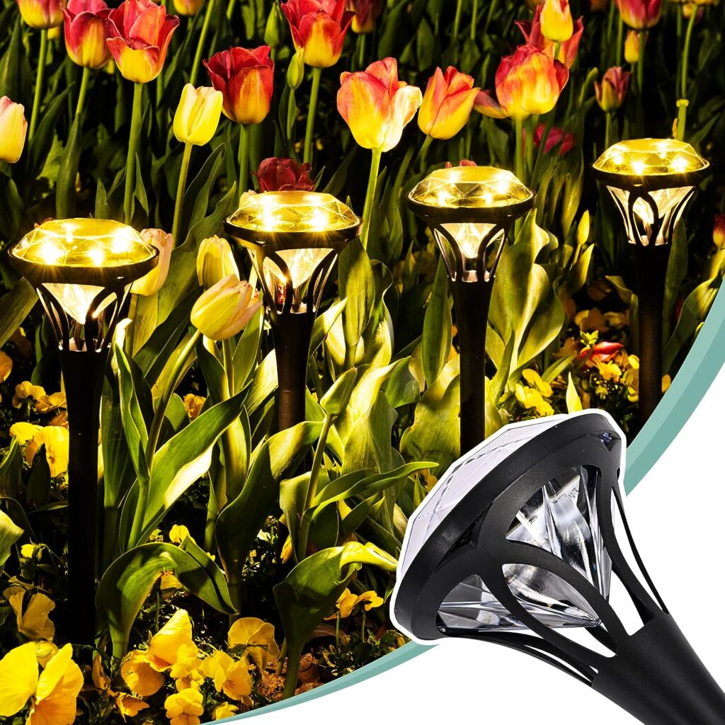 SOLPEX 8 Pack Diamond Solar Garden Lights, Bright 5 LED Solar Lights for Outside, Waterproof Solar Pathway Lights, Up to 12 Hours of Lighting for Yard, Landscape, Walkway, Driveway